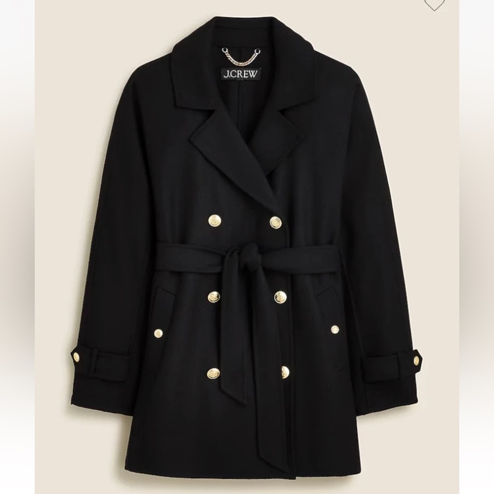 J. Crew Size Medium Black Trench Coat in Double-Faced Wool
